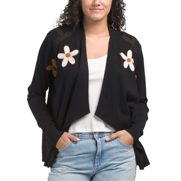 AAEDA Black Flower Embroidary Cascade Cardigan - Picture 1 of 2